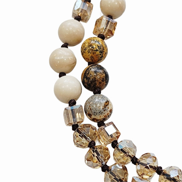 Louis Vuitton Gold Padlock & Key Repurposed Neutral Beaded Statement Necklace
