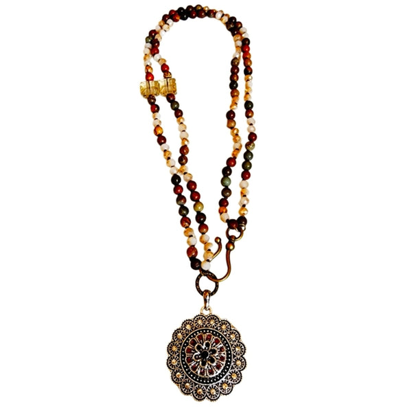 Interchangeable Snap Charm Round Rhinestone Pendant Beaded Necklace