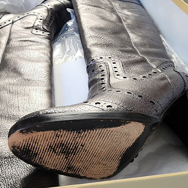 Michael Kors Penelope Heeled Boot In Metallic Gunmetal Heeled Boots, 7.5