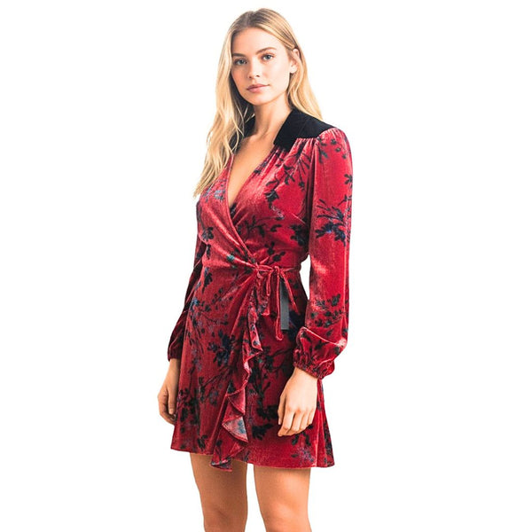 NWT House of Harlow Revolve Joline Dress Mini Red Fluer Velvet Wrap, Size M