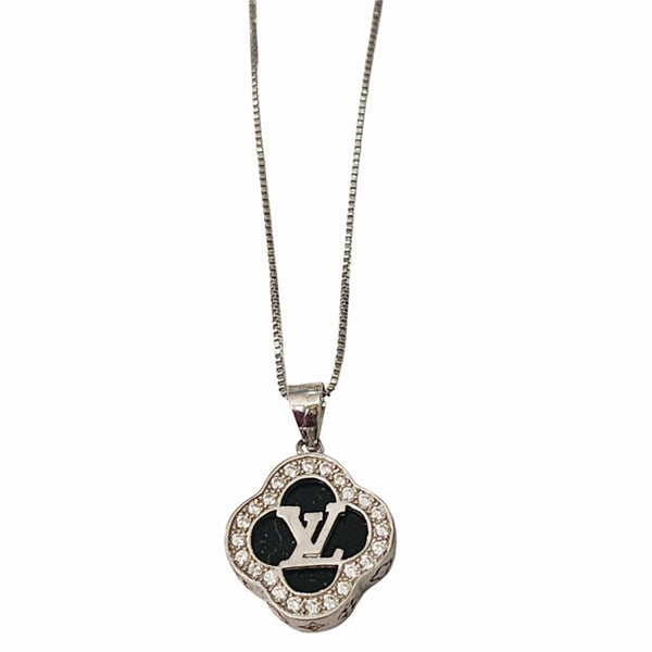 Louis Vuitton Silver, Black & Rhinestone Clover Charm On Adj 18