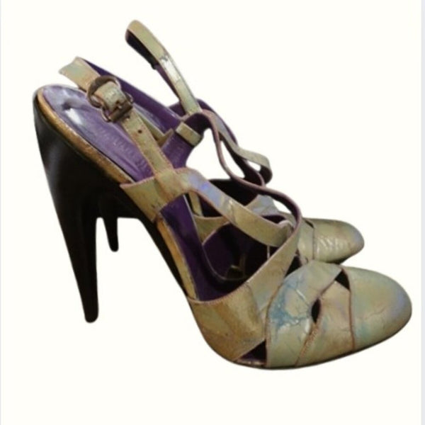 NIB Gianni Barbato Old Silver Rame Closed Toe Sling Back Heels