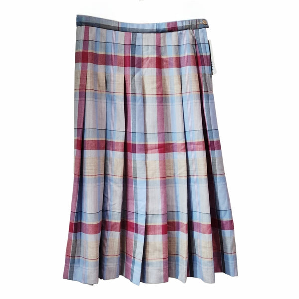 NWT Pendleton 100% Virgin Wool Blue & Plum Plaid A-Line Pleated Midi Skirt, 12