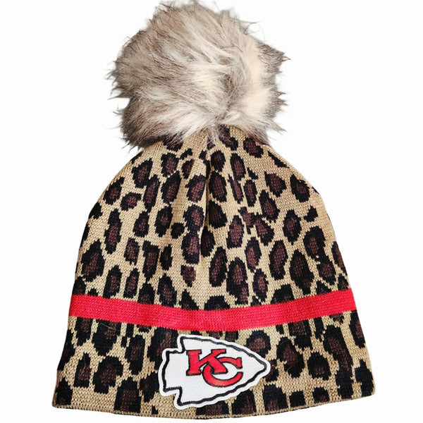 Kansas City Chiefs Leopard Print Arrowhead Pom Beanie