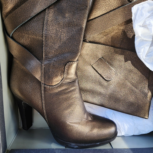 Via Spiga High Heel Hanna Bronze Leather Knee Length Boot, 7.5