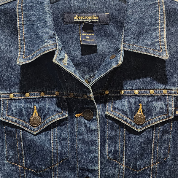 Faith Can Move Mountains Custom Floral Upcycled Denim Jacket W/Stud Details, Women's L