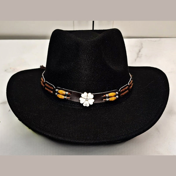 Black Cowboy Hat w/Removable Hat Band Adorned w/Designer Button