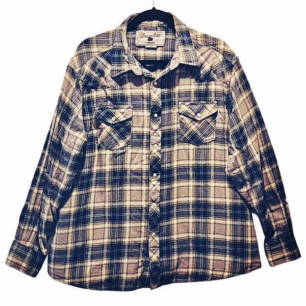 Lion of Judah Custom Christian Upcycled Plaid Flannel Pearl Snap Button Long Sleeve Shirt, Men's XL/XXL