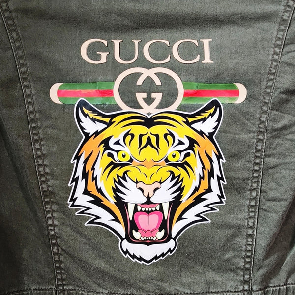 Safari Style Utility Jacket Upcycled With GG Inspired Back Design, M
