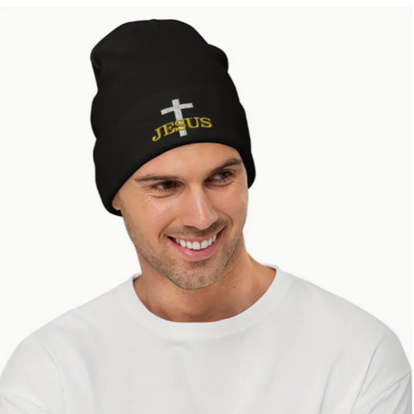 Embroidered Jesus Christian Acrylic Beanie, Unisex