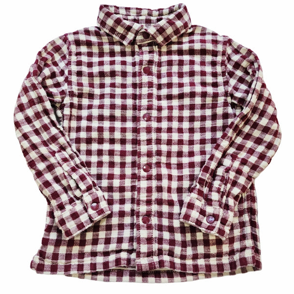 Jesus Loves You Upcycled Reversible Burgundy and White Plaid Cotton Shirt, 4T