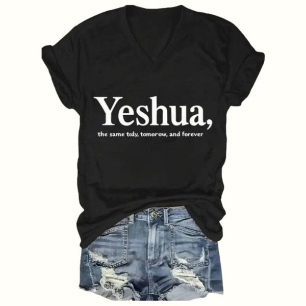 Yeshua Jesus Christian Black Short Sleeve V-Neck T-Shirt, Women's