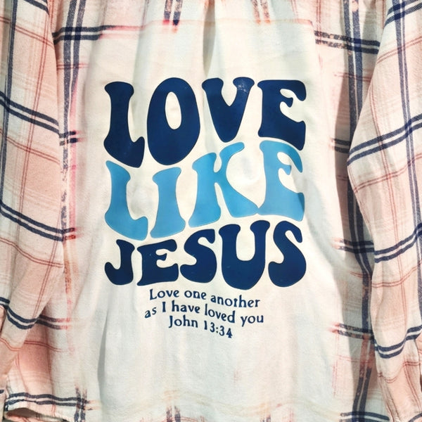 Love Like Jesus Custom Upcycled Plaid Button-Down Shirt, XL