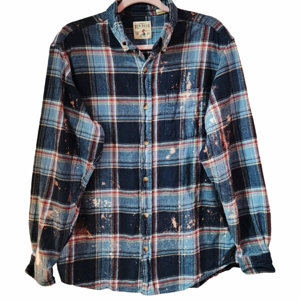 Thankful Blessed & Kind Of A Mess Custom Upcycled Bleached Plaid Flannel, L