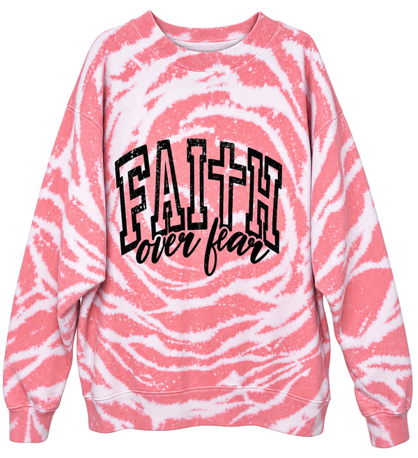 Faith Over Fear Custom Open Shoulder Tie Dye Christian Upcycled Sweatshirt, S