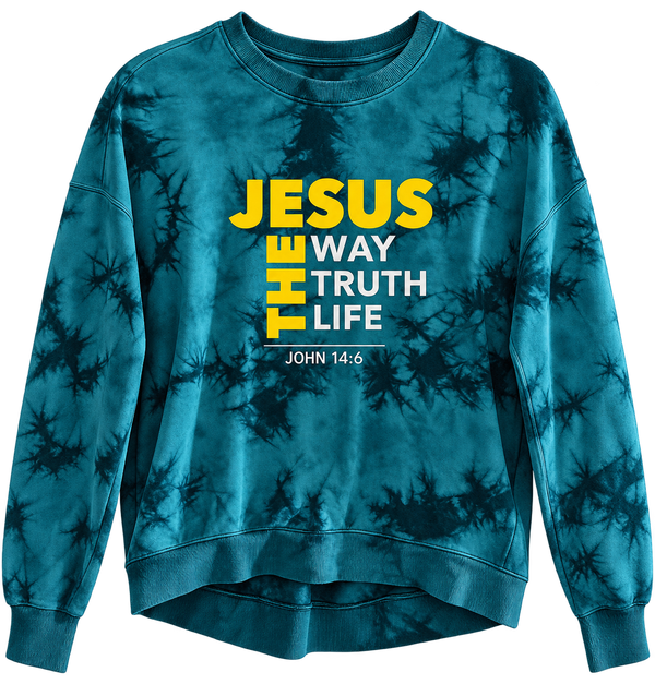 Jesus, The Way, The Truth, The Life John 14:6 Custom Tie Dye Christian Upcycled Sweatshirt, XL