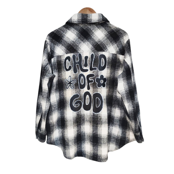 Child of God Repurposed Christian Heavy Duty Plaid Shirt Jacket, L