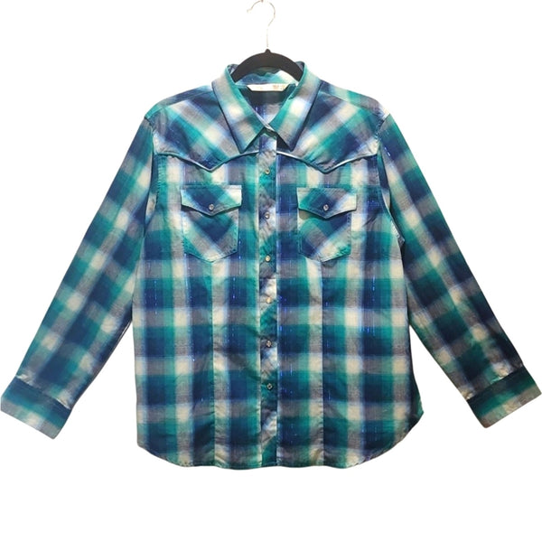 It's Never Luck It's Always God Custom Christian Upcycled Plaid Long Sleeve Snap Button Shirt, 1X