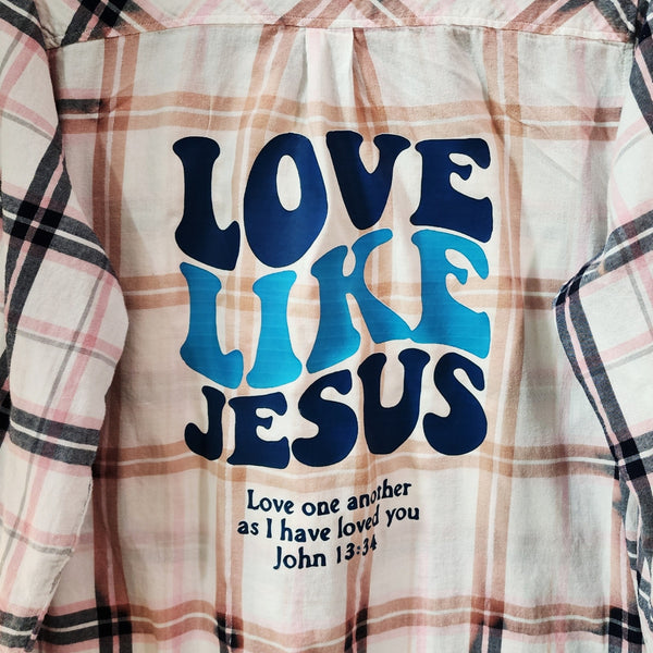 Love Like Jesus Custom Upcycled Christian Plaid Shirt, 2X