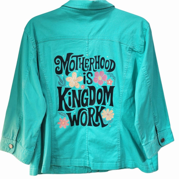 Motherhood Is Kingdom Work Custom Upcycled Lightweight Jacket, Women's XL