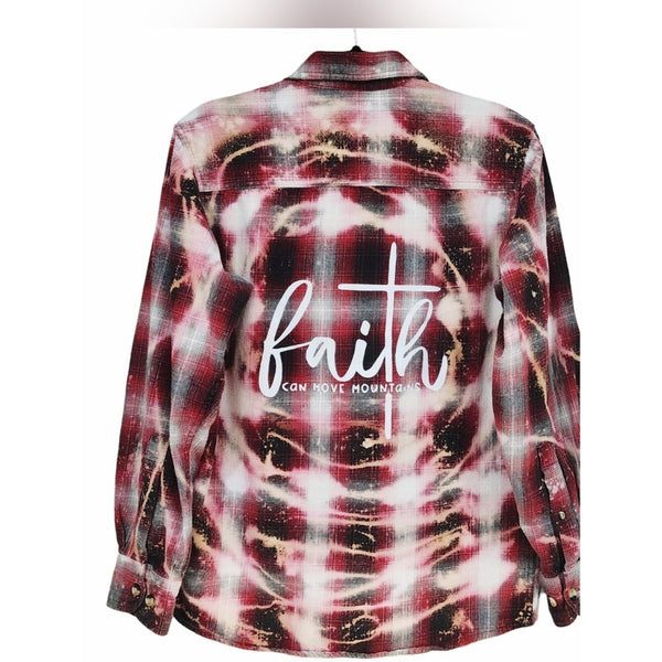 Faith Can Move Mountains Custom Repurposed Christian Theme Plaid Shirt, S