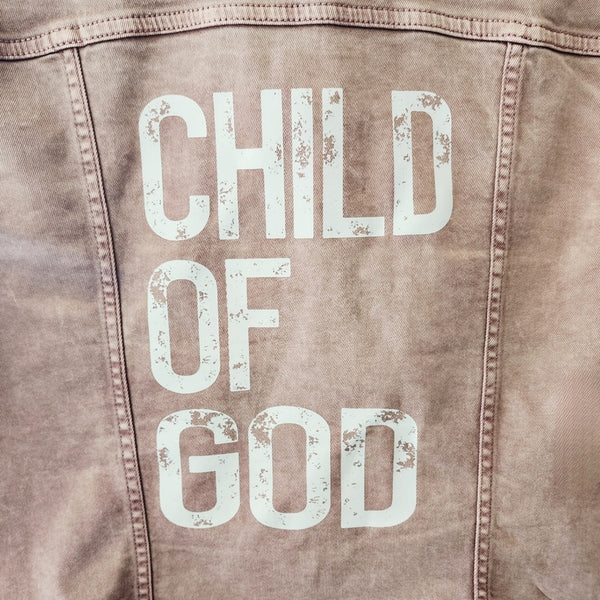 Child Of God Custom Christian Upcycled Light Mauve/Lavender Jean Jacket, Women's L