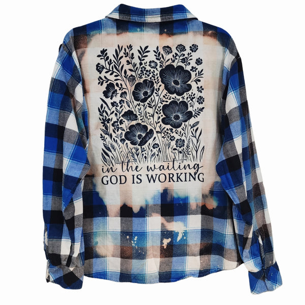 In The Waiting God Is Working Repurposed Christian Theme Plaid Shirt, XXL