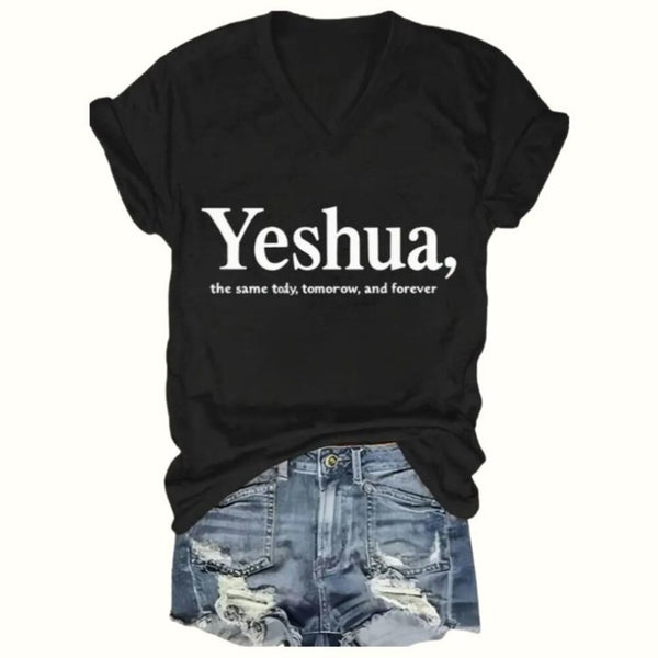 Yeshua Jesus Christian Black Short Sleeve V-Neck T-Shirt, Women's