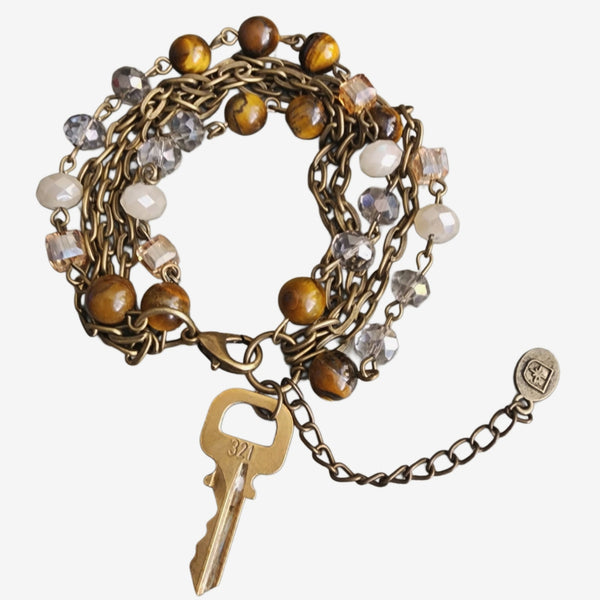 LV Lock Key Adjustable Beaded Bracelet