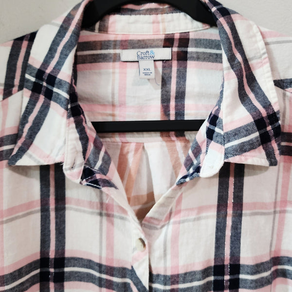 Love Like Jesus Custom Upcycled Christian Plaid Shirt, 2X