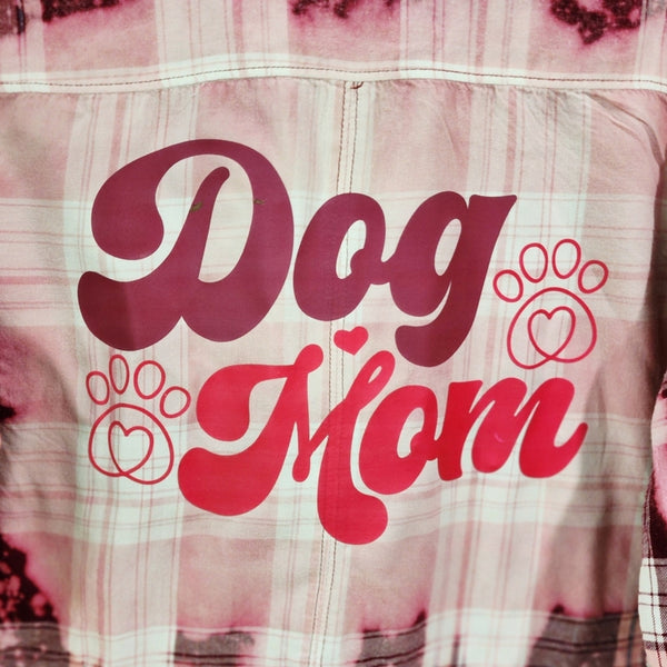 Dog Mom Pink & White Custom Upcycled Plaid Shirt, XL