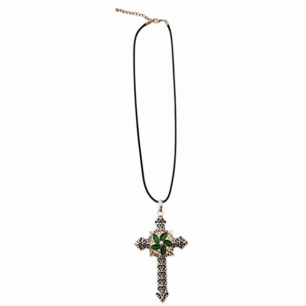 Interchangeable Snap Charm Cross Pendant on Leather Necklace