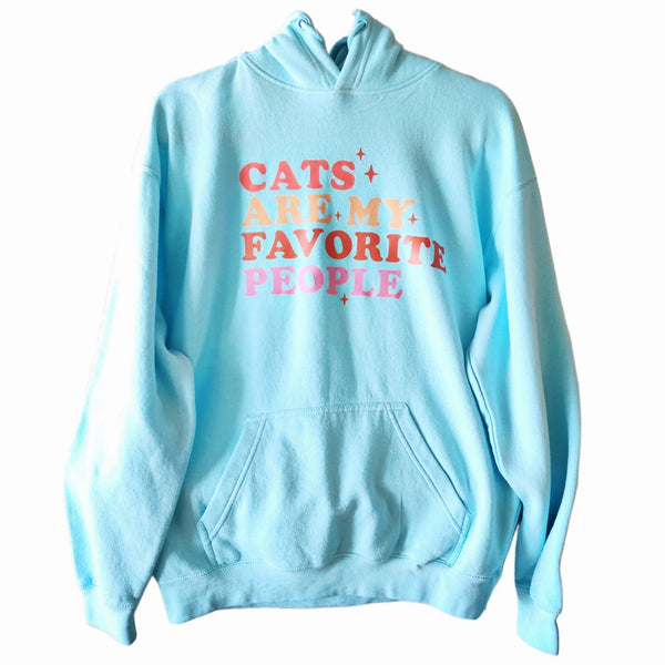 Cats Are My Favorite People Custom Teal Blue Hoodie With Pockets, Size M