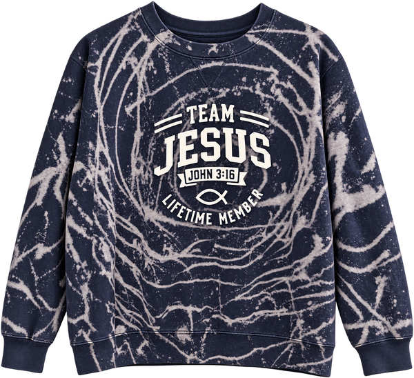 Team Jesus Lifetime Member John 3:16 Custom Tie Dye Christian Upcycled Sweatshirt, 2X