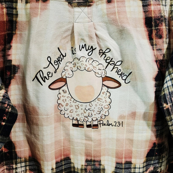 The Lord Is My Shepherd Custom Christian Upcycled Plaid Flannel Shirt, L