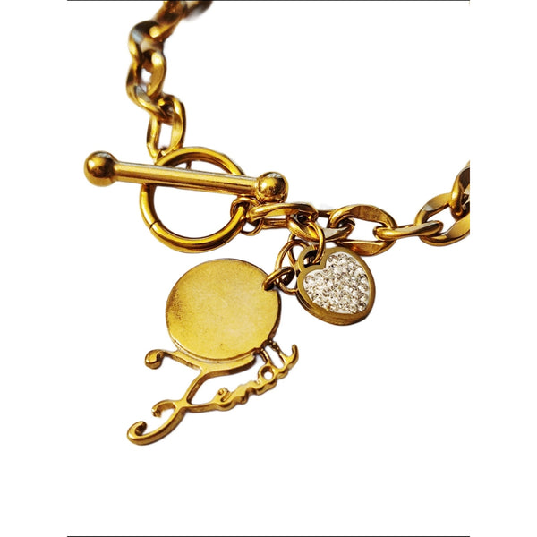 Fendi Vintage Charm Repurposed onto 18K GF Chain Link Toggle Bracelet