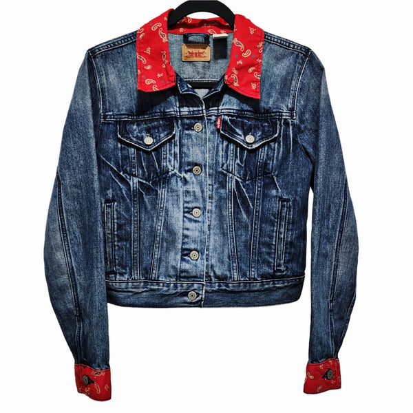 Christian Cross Handpainted W/Rhinestone Details on Vintage Levi's Jean Jacket, M