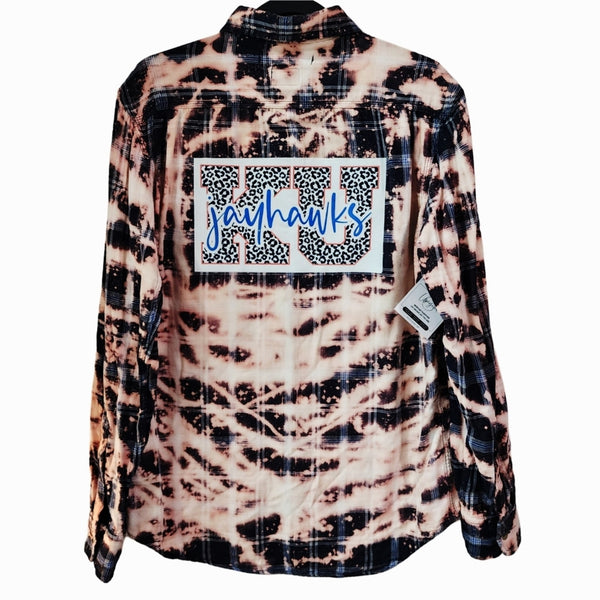 Kansas University KU Jayhawks Custom Upcycled Plaid Shirt, Women's M