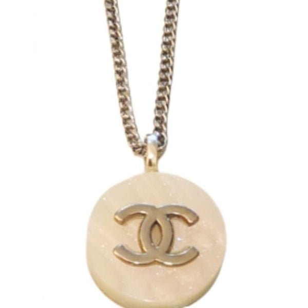 Pink & Silver Iridescent Large Button Pendant on 18K White Gold Filled Necklace