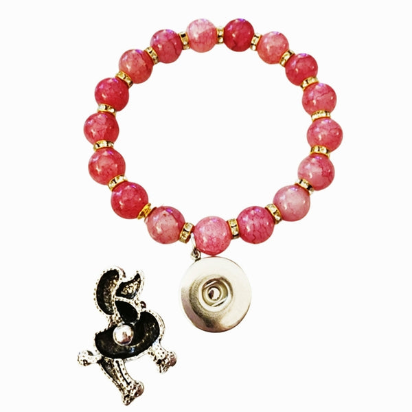 Interchangeable Snap Charm Pink & Rhinestone Beaded Stretch Bracelet