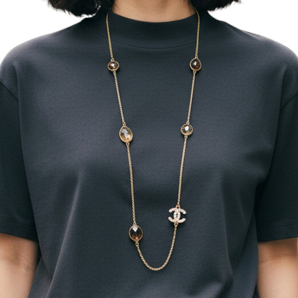 Pink & Clear Crystal Gem Upcycled Charm Necklace