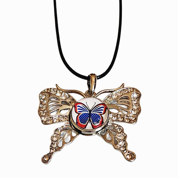 Interchangeable Snap Charm Butterfly Pendant on Leather Necklace