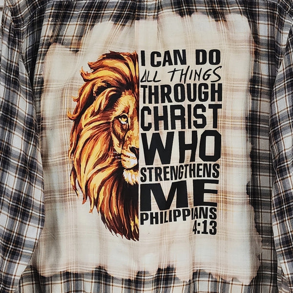 I Can Do All Things Through Christ Who Strengthens Me Repurposed Christian Theme Plaid Shirt, L