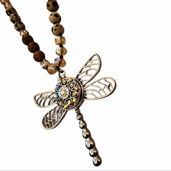 Interchangeable Snap Charm Dragonfly Pendant Beaded Necklace