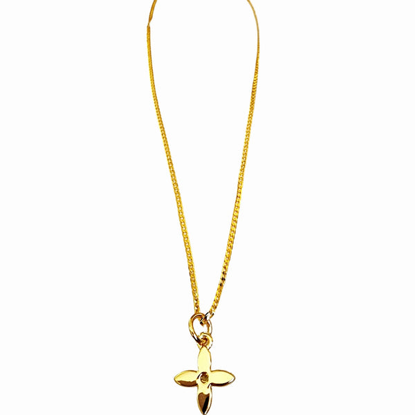 Repurposed LV Four Petal Flower Charm in Gold on 18K GF Chain