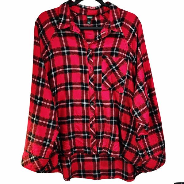 Have A Holly Dolly Christmas Custom Upcycled Red Plaid Flannel Shirt, 2X