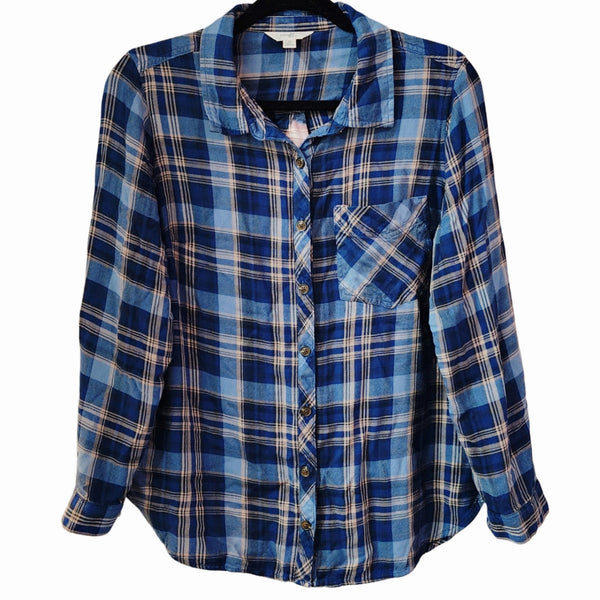 God Is Good All The Time Custom Upcycled Blue Plaid Shirt, OX