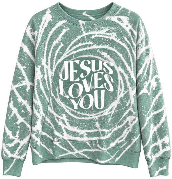 Jesus Loves You Custom Tie Dye Christian Upcycled Sweatshirt, L