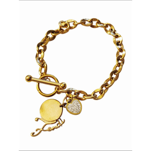 Fendi Vintage Charm Repurposed onto 18K GF Chain Link Toggle Bracelet