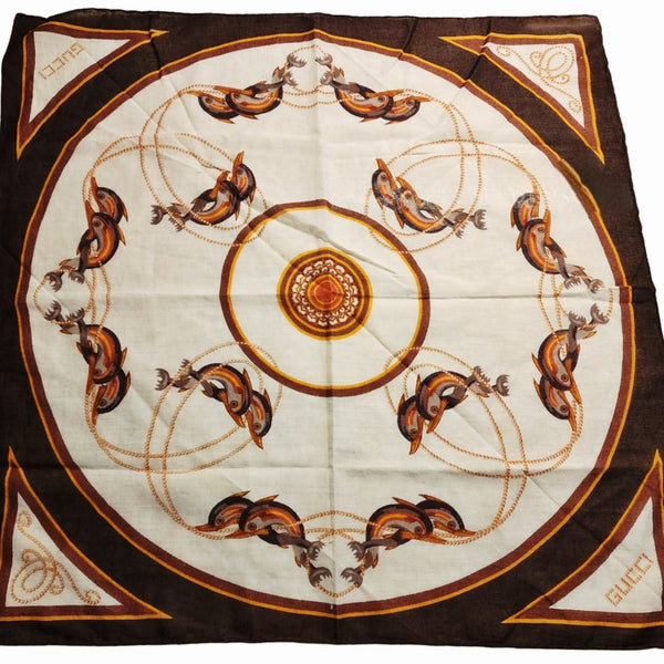 Gucci Brown and Cream Silk Handkerchief / Scarf